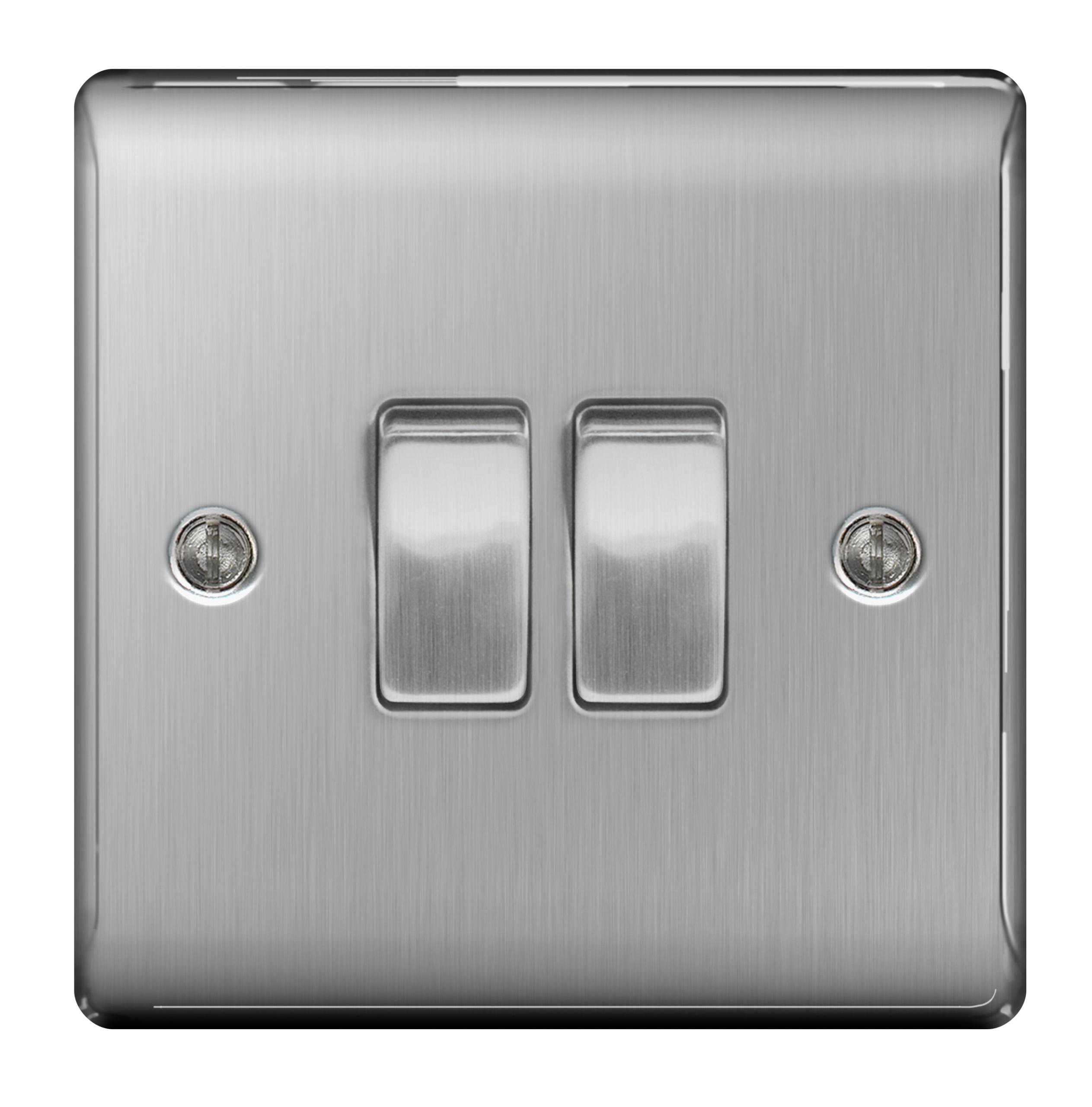BG Nexus 10Amp 10AX 2 Gang 2 Way Light Switch Brushed Steel NBS42
